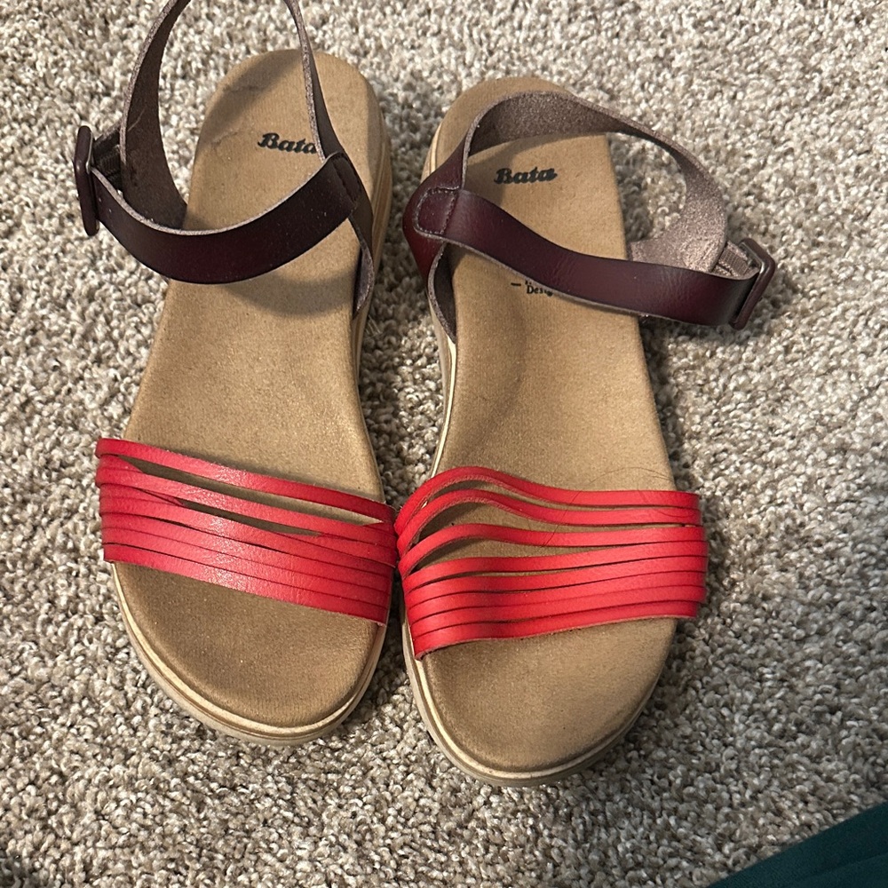 Bata Women's Red and Brown Sandals